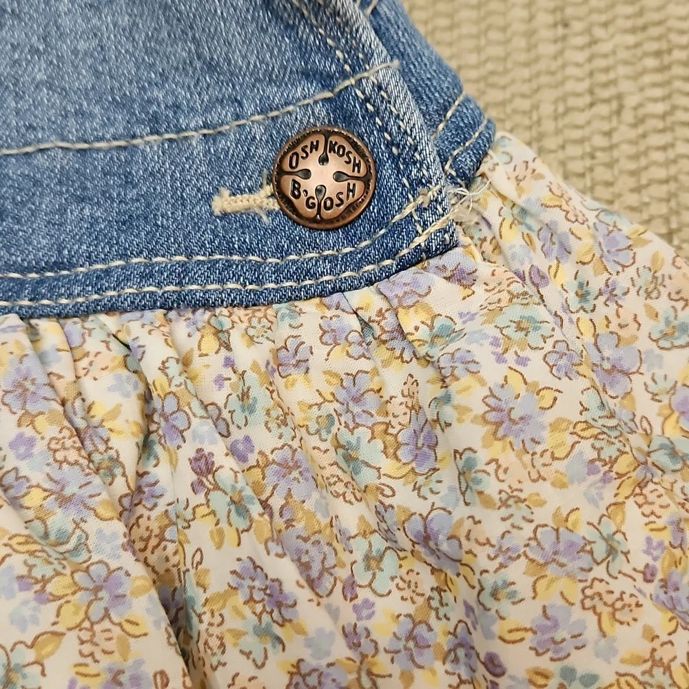 OshKosh B'gosh Girls Denim Floral Overall Dress Jumper Size 4T Vestbak